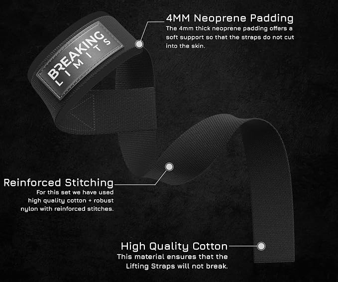 Breaking Limits Lifting Straps & Wrist Wraps for Weightlifting Men & Women | Wrist Straps for Weightlifting, Workout Gym Straps, Deadlift Straps, Cotton, Neoprene, Thumb Loops, Reinforced Stitching