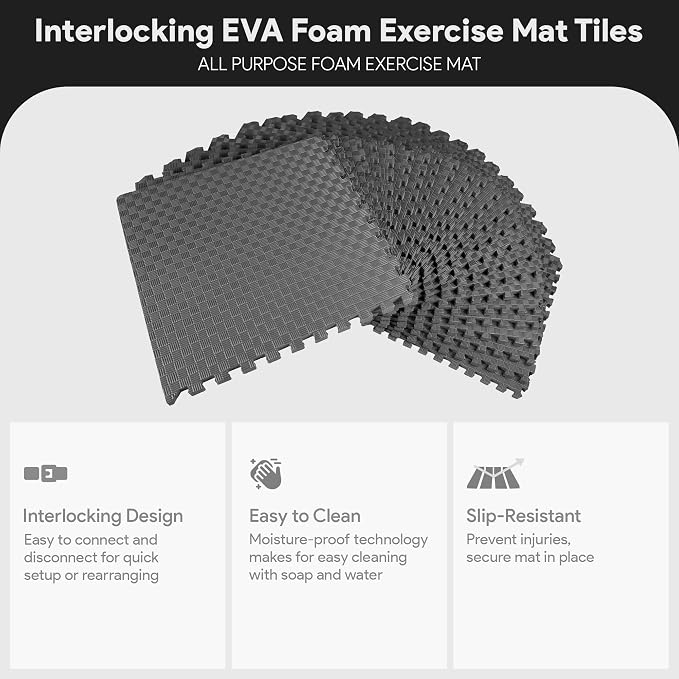 BalanceFrom 1" Extra Thick Puzzle Exercise Mat with EVA Foam Interlocking Tiles for MMA, Exercise, Gymnastics and Home Gym Protective Flooring, 72 Square Feet (Gray) | Home Gym, Mat for Home Workout Equipment, Floor Padding for Kids, Gray, 24 in x 24 i...