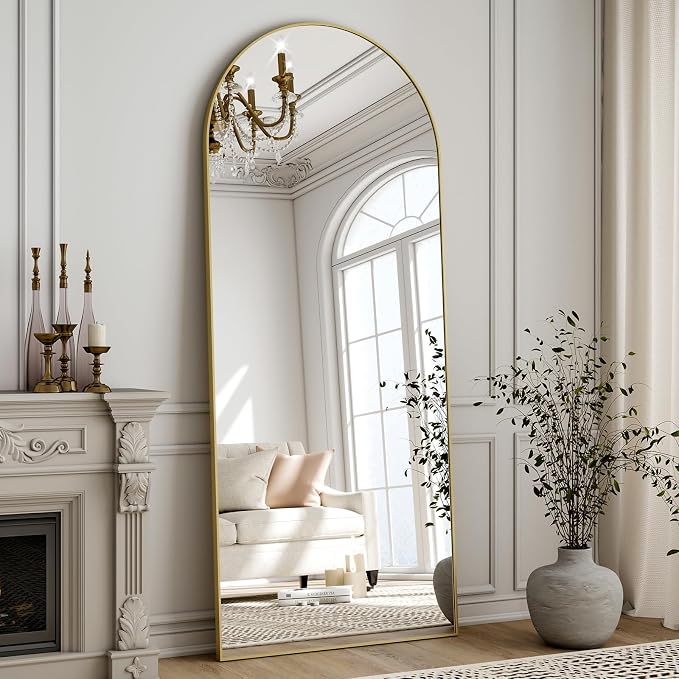 Arched Full Length Mirror 59"x16" Leaning Hanging for Decor Gold | Standing Body Mirror with Aluminum Frame for Bedroom Cloakroom Living Room Make-up Gift