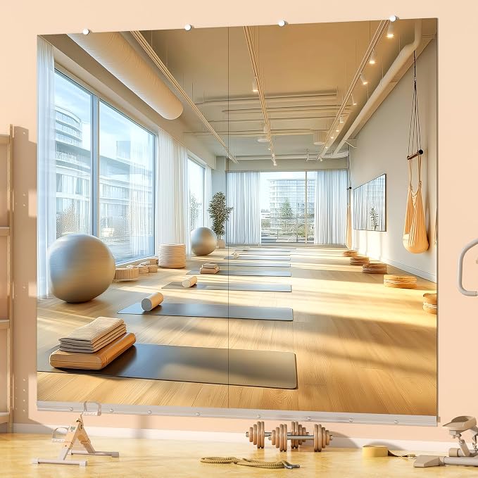 Hasipu 2 Pack Home Gym Mirrors with Glass Clamps, 72"x36" Each, Full Length | Large Frameless Wall Mounted Body Mirrors for Home Gym Workout Yoga Garage Pilates Dance or commercial, Tempered Glass Silver