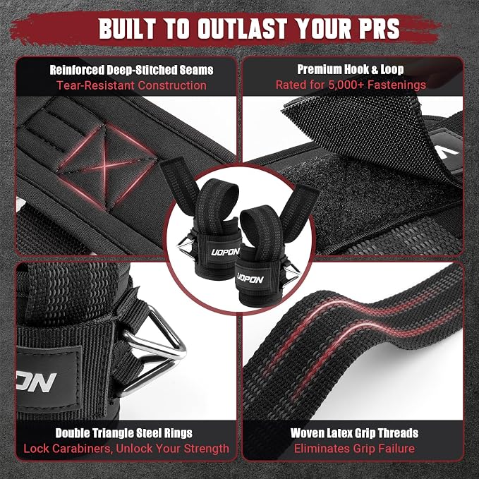Weight Lifting Straps with Rings, 2 in 1 for Weightlifting & Cable Machine | Wrist Straps with Double Triangle Rings and Non-slip Latex Thread, Lifting Cuffs for Home Gym Workout