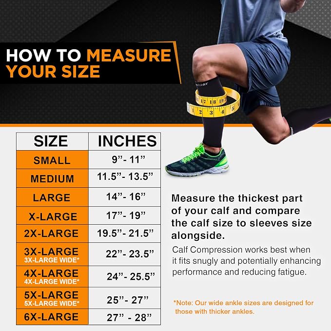 Doc Miller Compression Calf Sleeve for Men & Women, 20-30mmHg | Graduated Support for Running, Shin Splints, Calf Strain, Knee High, Small to 6XL Plus Size