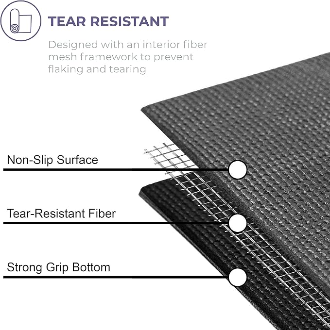 Voyage 5mm Studio Yoga Mats, 6 Pack, 72x24in | Extra Long, Anti-Tear Exercise Mats for Workout, Stretching, Fitness - Non Slip Gym Mats for Home, Schools and Studios