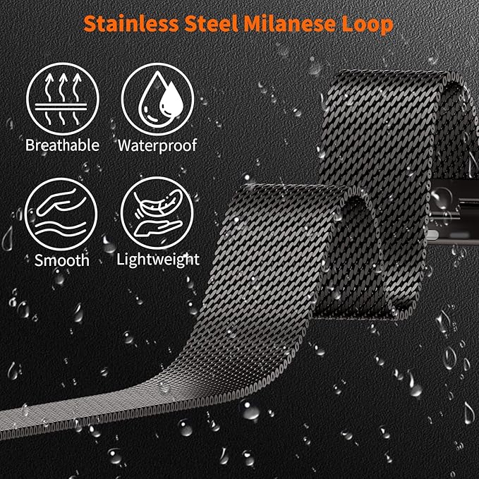 Bands Compatible with Apple Watch Ultra 3/2/1 Band 49/46/45/44mm | Milanese Loop Magnetic Stainless Steel Strap for iWatch Ultra SE 3/2/1 Series 11 10 9 8 7 6 5 4 3 2 1 Men, Black