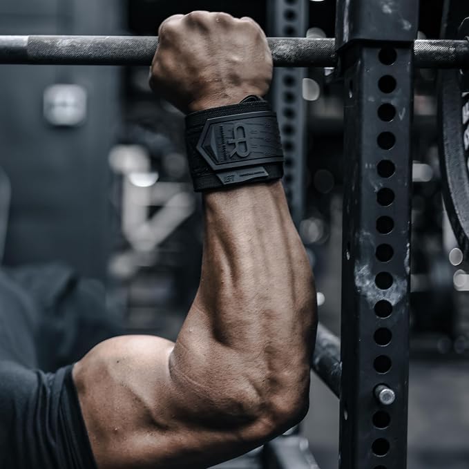PR Personal Record Heavy Duty Premium Wrist Wraps, More Elasticity, Reinforced Stitching, Extra Wide Strap, Strong Thumb Loop, Larry Wheels Weightlifting Wraps