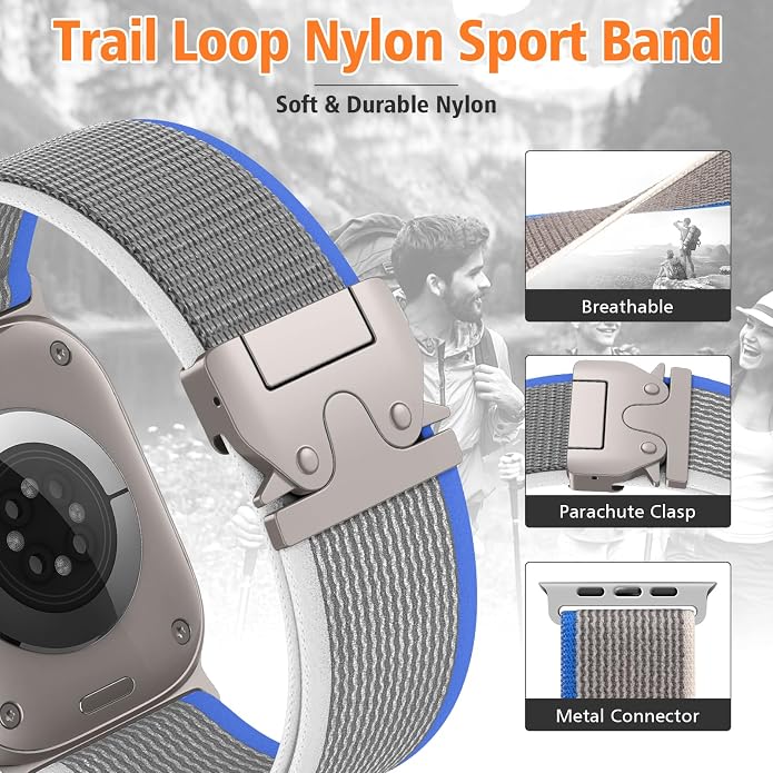 Elastic Sport Band for Apple Watch Ultra 3/2/1 Bands 49mm 46mm 45mm 44mm 42mm 41mm 40mm 38mm Men Women, Adjustable Parachute Buckle Nylon Fabric Wristband for iWatch Series 11 10 SE 9 8 7 6 5 4 3