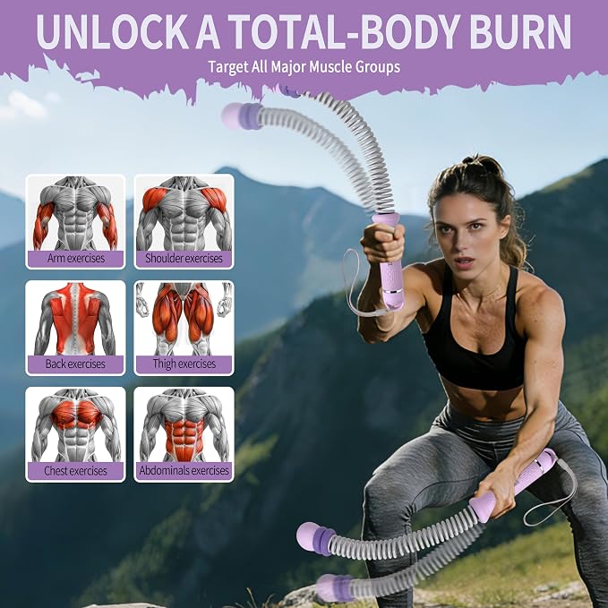 Portable Adjustable Ropeless Battle Ropes with Purple | Weighted Cordless Workout Rope with Anti-slip Handles for Low-impact Cardio, HIIT, Home Gym and Office Fitness