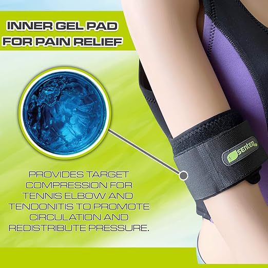 Black Tennis Elbow Brace: Arm Band for Tennis Elbow, Golfer Elbow and Forearm Support, Neoprene Wraps and Strap, Braces for Men and Women