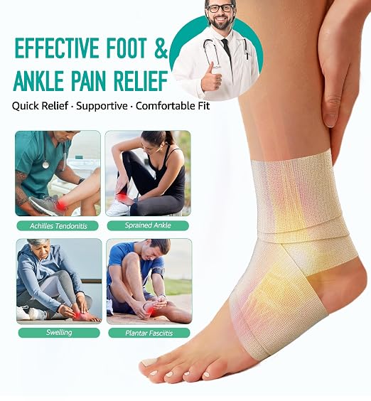 Ankle Support Brace for Men & Women, Adjustable Compression Strap for Sprains, Plantar Fasciitis, Achilles Tendonitis, Running, Workout, Sports – Fits Left & Right Foot (2, Khaki, Medium)