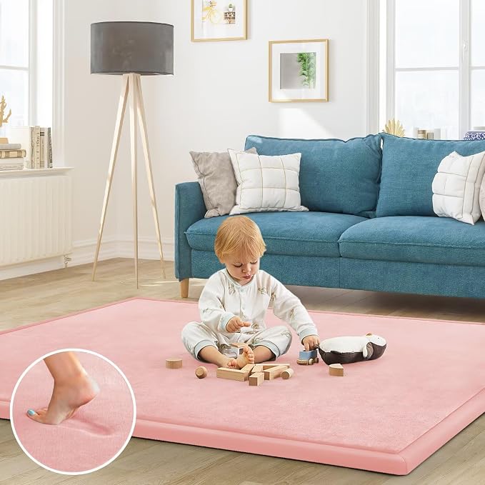 Baby Play Mat for Floor Nursery Rug Muscle Mat Area Rug Playroom Rug 79"x79" Playpen Mat Elastic Foam 1.3" Thick Crawling Mat for Babies,Toddlers, Infants, Kids,Light Pink