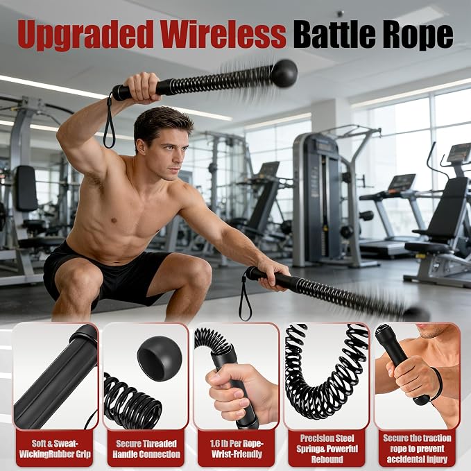 Battle Ropes Cordless & Ropeless for Home Gym – Portable Workout & Exercise Rope for Strength Building, HIIT & Low-Impact Training