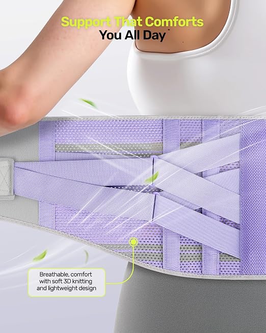 Rakiie Back Brace for Lower Back Pain Women with 9X Support System, Ergonomic Lumbar Support for Pain Relief, Breathable Mesh Design with 3D Silicone Pad for Sciatica,Purple Size XL (Waist: 39.4"-47.6")