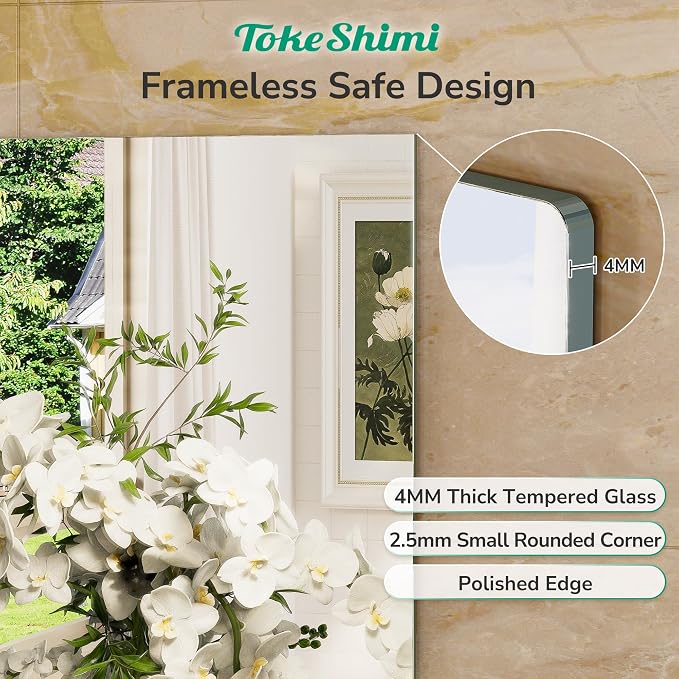 48x30 Frameless Bathroom Vanity Mirrors for Over Sink, Modern Rectangle Bathroom Mirrors for Wall with Polished Edge Shatterproof Decorative Mirror for Bedroom, Living Room, Entryway