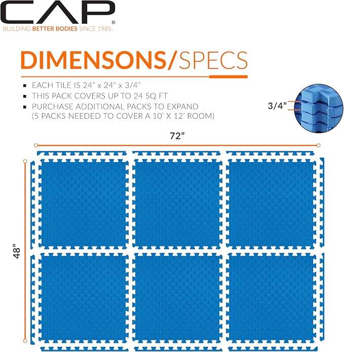 CAP Puzzle Exercise Mats | 3/4” Thick EVA Interlocking Foam Tiles for Home Gym Flooring | Multiple Options