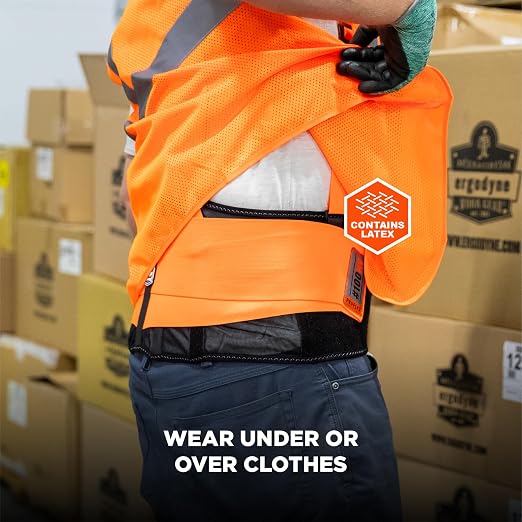Ergodyne ProFlex 100HV Back Support Brace, High Visibility Support Belt, 8" Spandex Material, Removeable Straps, XL, Orange