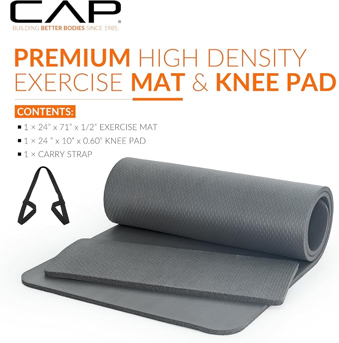 CAP Barbell 1/2-Inch High Density Exercise Yoga Mat with Strap | Multiple Options