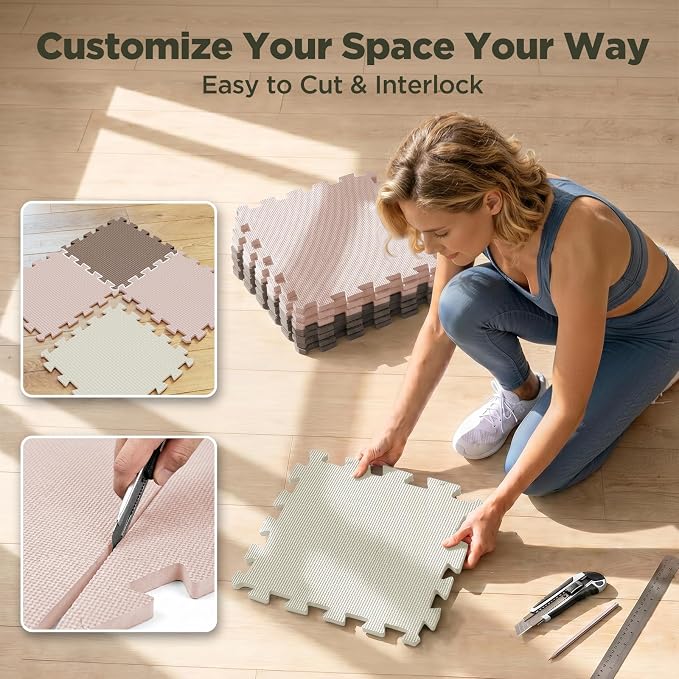 AIRHOP 18 PCS Gym Floor Mat, EVA Foam Puzzle Gym Mat, High-Density Interlocking Foam Floor Tiles for Home Gym, Play Workout Garage Kitchen Flooring 12.6"x12.6"x0.4"