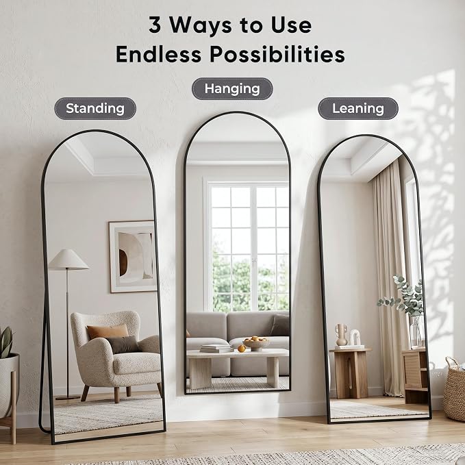 Full Length Mirror, 71"x32"Arched Floor Mirror Freestanding, Floor Standing Full Body Mirror with Stand for Bedroom, Hanging Mounted for Living Room Cloakroom