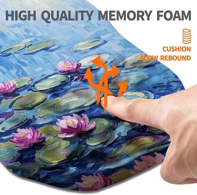 Ergonomic Slope Mouse Pad Wrist Support, Wrist Rest Mousepad for Carpal Tunnel Pain Relief with Massage Bulge and Slow Rebound Memory Foam (12x8 inch, Lotus Pond)