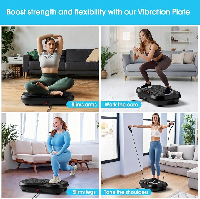 SoftGym Vibration Plate Exercise Machine for Lymphatic Drainage & Fitness | Quiet Heavy Duty 450lbs Capacity Platform, 120 Speeds Shake Machine with Resistance Bands for Home Muscle Activation