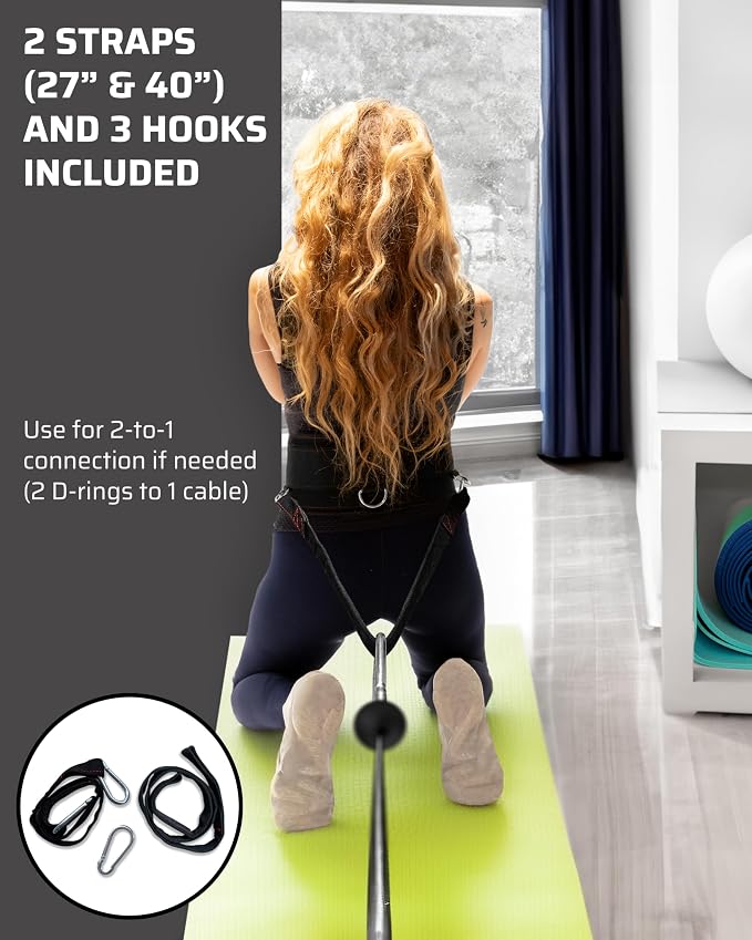 THEFITGUY Original Multi-Attachment Belt for Cable Squats & Hip Thrusts | 5 D-ring points, 2 straps (40in/27in), hook-and-loop closure, fits a 32-52in waist for glute and quad work
