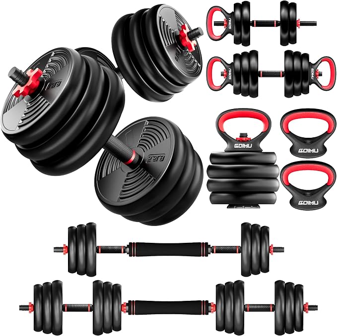Adjustable Dumbbells, GOIMU 32/54/76/94LBS Free Weight Set, 4 in 1 Dumbbell Set Used as Barbell, Kettlebell, Push Up Stand, Fitness Exercise for Home Gym Suitable Men/Women