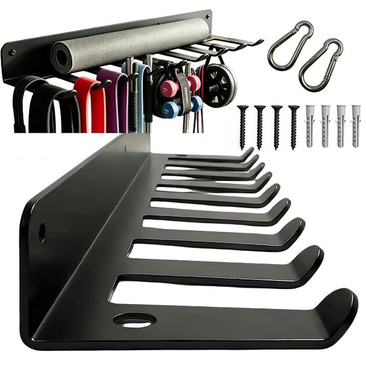9 Hook Wall Mount Gym Storage Rack, Heavy-Duty Fitness Equipment Organizer | Thickened 3mm Steel Construction with Wide-Spaced Hooks Helps Prevent Crowding and Keeps Gear Easy to Access