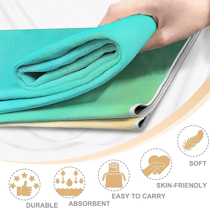 Yoga Mat Towel Non Slip Ultra-Absorbent Hot Yoga Towel, Super Stylish Printed Sweat Hot Yoga Towel, Ideal for Home, Workouts, Pilates, Yoga, 72 x 27in, Green & Yellow