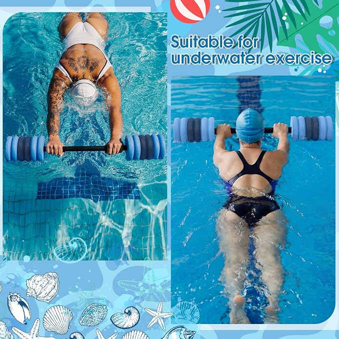 Soulchen Long Aquatic Exercise Dumbbells Pool Exercise Foam Water Weights Dumbbell Aquatic Pool Barbells with High Density EVA Foam for Swim Water Aerobics Workouts Loss