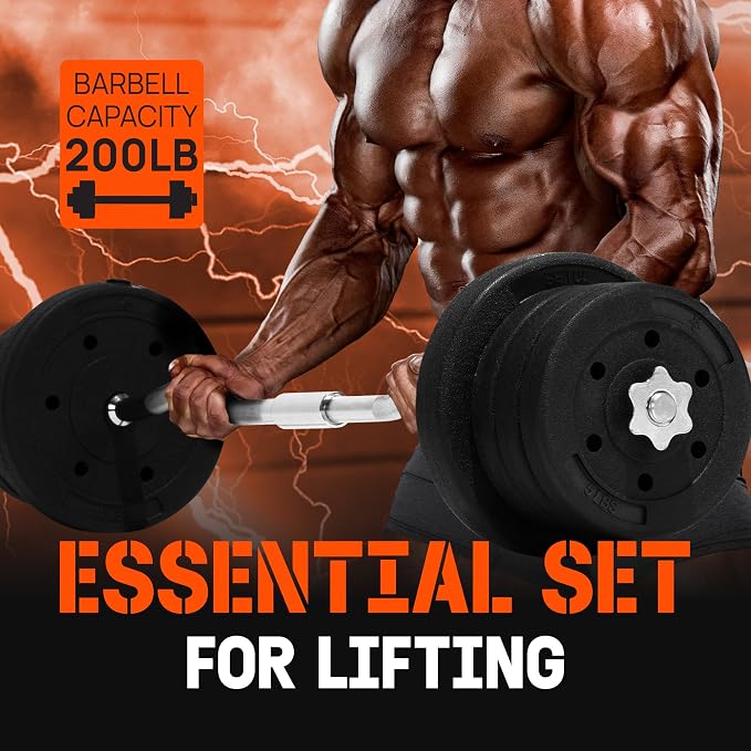 Yes4All Standard Straight Barbell 60" & EZ Curl Bar 47", Capacity 200 to 480 LB, Weight Bar 1" to 2" Diameter - Star Lock Collars, Rubber Ring, Barbell Spins Included for Deadlifts & Squats