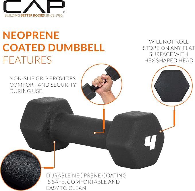 CAP Barbell Neoprene Dumbbell Weights Pairs & Sets | Black