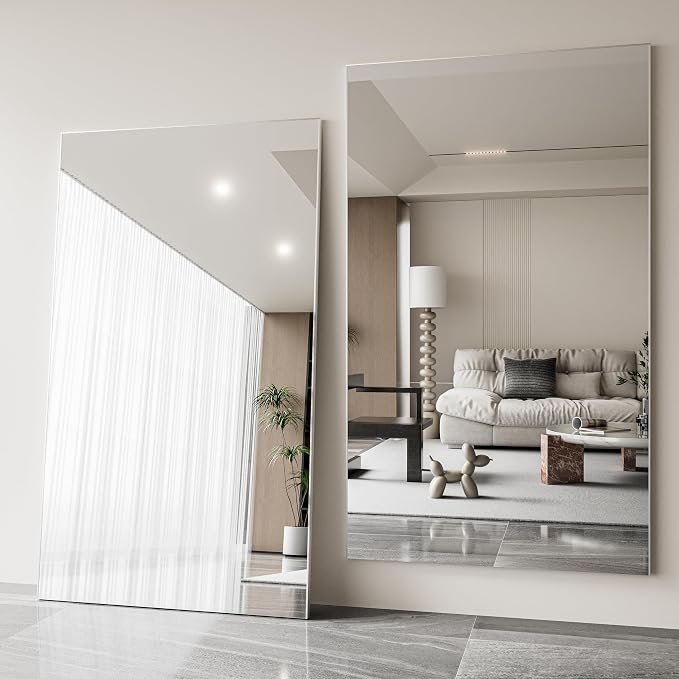 Glassless Floor Mirror, 71×39”, Wide Shatterproof Full Length Mirror for Bedroom or Entryway, Ultra-Light Wall Mounted or Leaning, White Frame