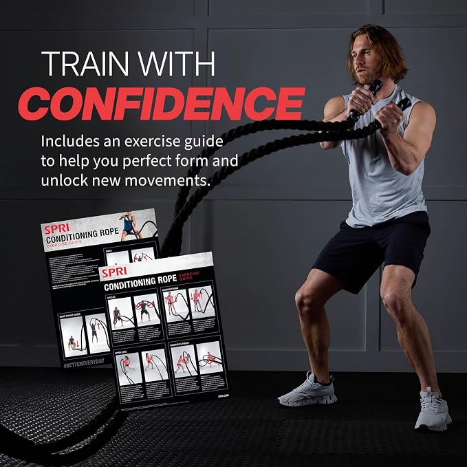 SPRI Battle Rope, Weighted Exercise Rope, Strength | Battle Rope for Strength, HIIT Conditioning & Endurance Training | Heavy-Duty Nylon | Home Gym & Commercial Use