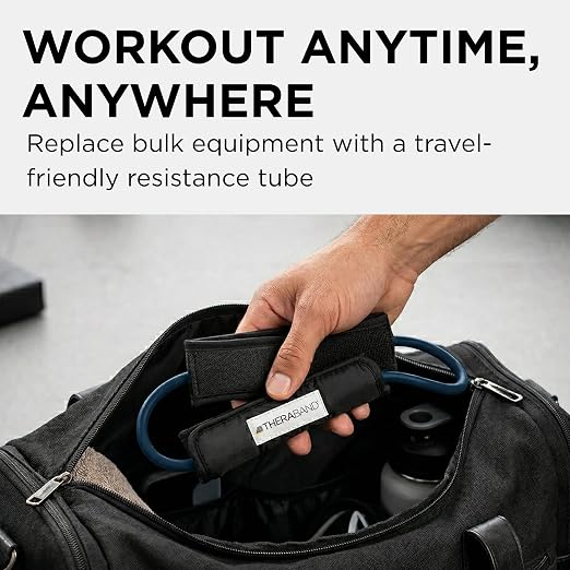 THERABAND Resistance Tubes, 12" Padded Cuffs, Blue, Extra Heavy, Level 4 | Durable, rubber. For home, travel, gym. Elastic, fitness, strength, training.