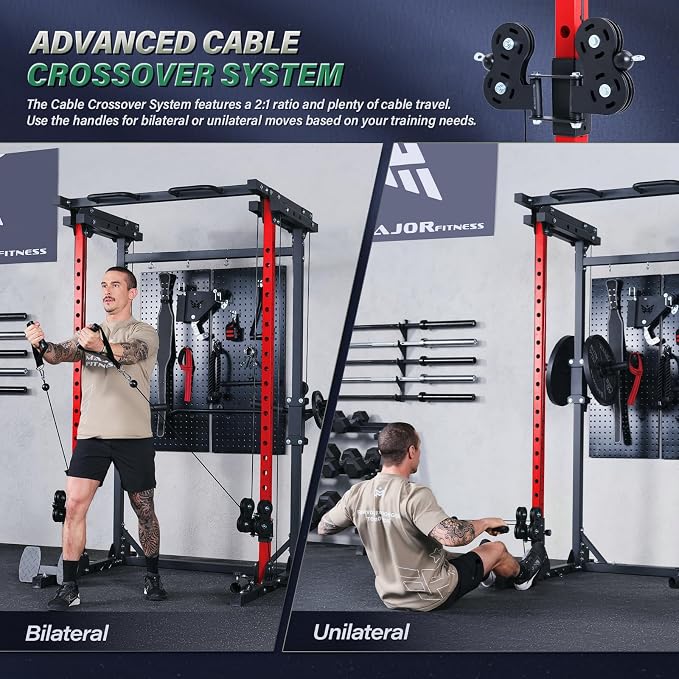 MAJOR FITNESS Drone3 Power Rack, 2500lbs Multi-Function Home Gym Squat Rack with Dual Pulley System, Pull-Up Bar & J-Hooks, Heavy-Duty Steel Frame for Maximum Stability & Strength Training