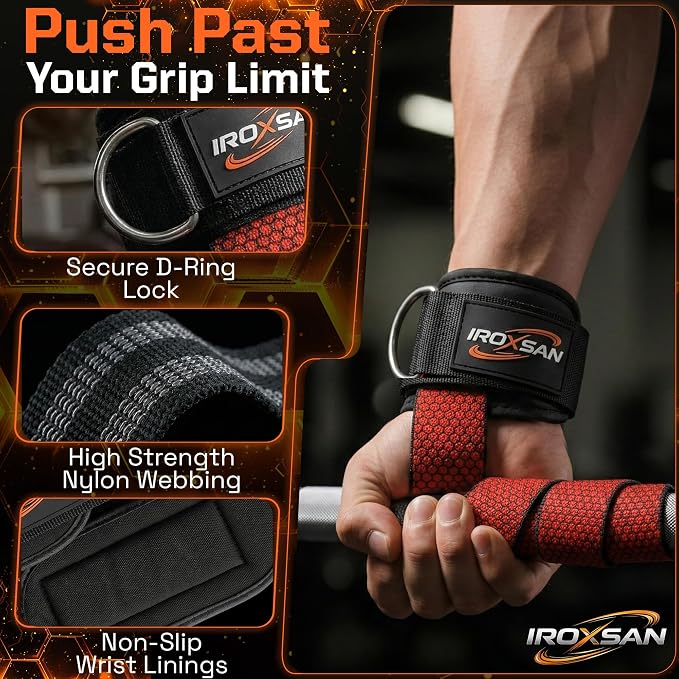 Weight Lifting Straps with D Ring, Wrist Straps for Deadlifting, IROXSAN
