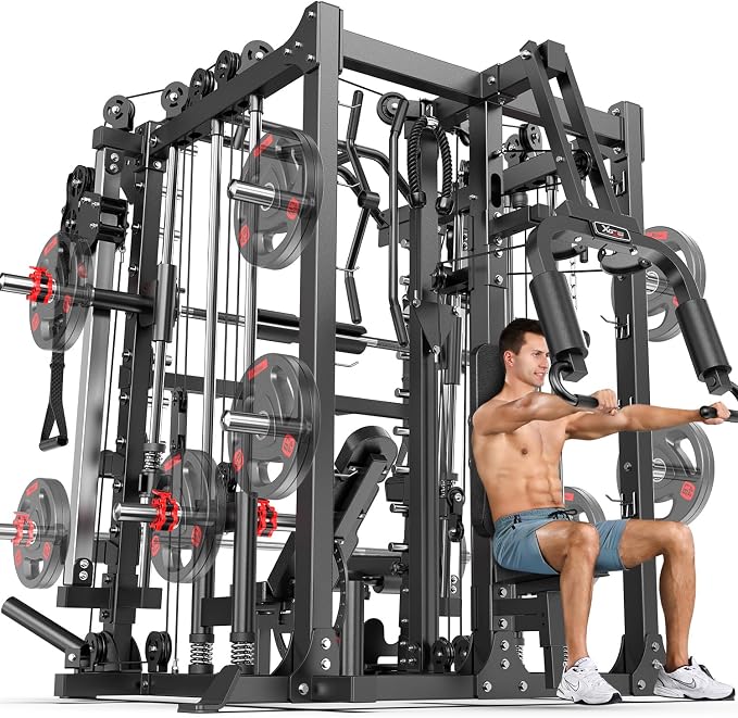 Multi-Purpose Squat Rack,Smith Machine Weight Rack Set with Cable Crossover System, Home Gym Power Racks, Power Racks and Packages