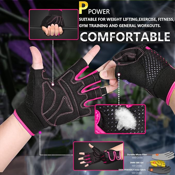 MOREOK Workout Gloves Padded Weight Lifting Gloves for Men/Women, [3MM Gel] Fingerless Grip Gym Gloves Fitness Gloves for Exercise,Hanging,Weightlifting, Cycling, Pull ups, Rowing