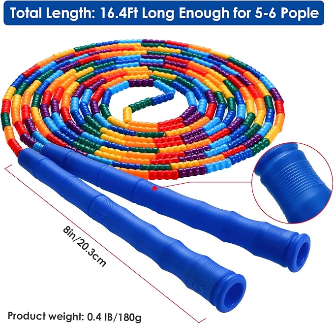 Double Dutch Jump Rope Long Jump Rope 16 FT 1 Pack/2 Pack, Adjustable Soft Beaded Diy Jump Rope for Kids Adult Long Enough for 5-6 Jumpers
