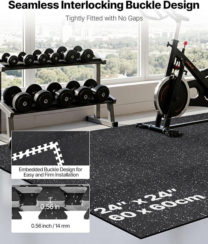 VEVOR 0.56Inch 24sq.ft 6 Tiles Gym Flooring for Home Gym, Rubber Top with High Density EVA Foam, 24 x 24In Gym Floor Exercise Equipment Mats, Interlocking Gym Mats, Puzzle Workout Mats, Black & Gray | Rubber Top with High Density EVA Foam, Lightweight ...