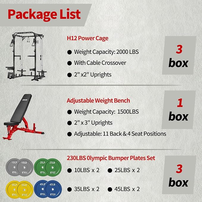 JEEKEE Power Cage with Cable Crossover System, 2000LB Multi-Function Power Rack with Independent Dual Pulleys, LAT Pulldown Seat Cushion, 20+ Attachments Squat Rack for Home Gym Workout,Black