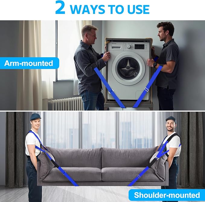 Moving Straps for Lifting Heavy Furniture: 2-Person Shoulder Lifting System | Up to 800 lb capacity, wide padded shoulder straps, adjustable buckles and high-density nylon for appliances and mattresses