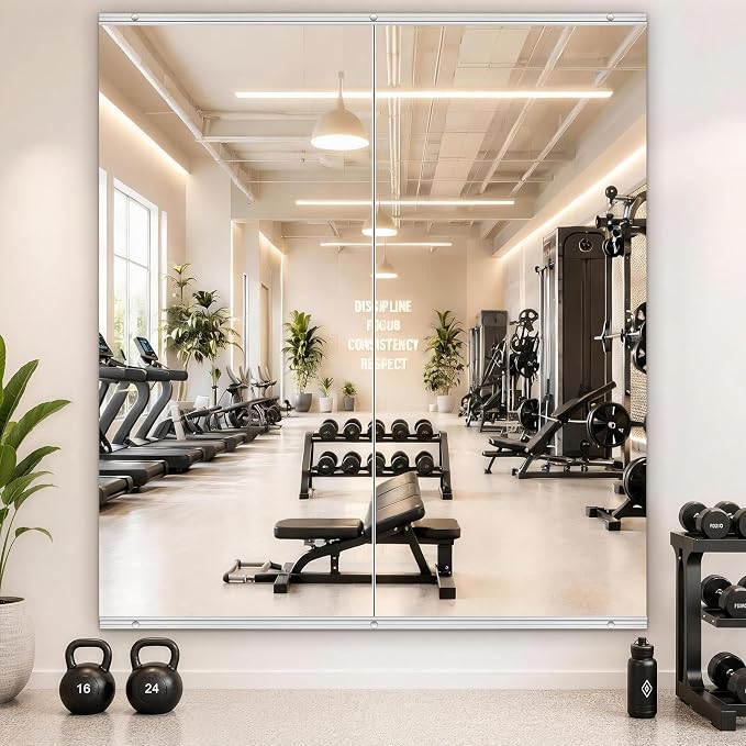 Home Gym Mirror,2 Pack Large 47.2x23.6 Inch Frameless Tempered Glass Wall Mirror, Full Body Workout and Decorative Mirrors for Home Gym, Yoga, Dance Studio, Garage, Exercise Room