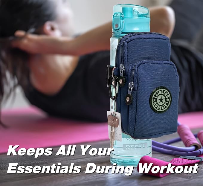 Gym Water Caddy with Phone Holder, Water Bottle Sleeve Bag with Pocket for Cards, Keys, Wallet, Gym Bottle Accessories for Men Women