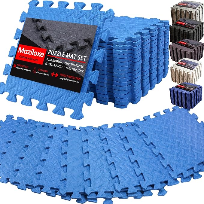 Gym Flooring for Home Gym, 18 PCS Anti-Slip Interlocking Foam Floor Tiles, 12.6"x12.6"x0.4" EVA Exercise Mats, Puzzle Floor Mat For Workout, Yoga, Kids Play Area, Treadmill, Garage