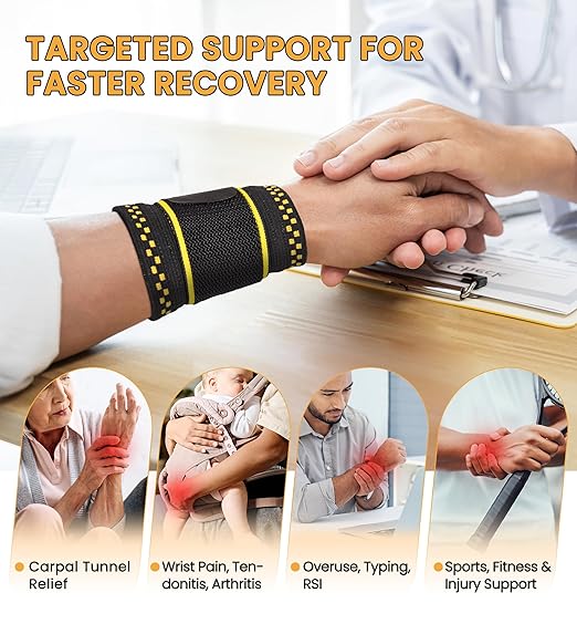 Copper Infused Compression Wrist Support Brace with Adjustable Wrap, Medium | 2-Pack, Men & Women, Carpal Tunnel Relief, Tendonitis & Arthritis, Sports Support, Breathable Sleeve