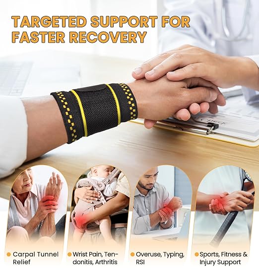 Copper Infused Compression Wrist Support Brace with Adjustable Wrap, Large | 2-Pack, Men & Women, Carpal Tunnel Relief, Tendonitis & Arthritis, Sports Support, Breathable Sleeve