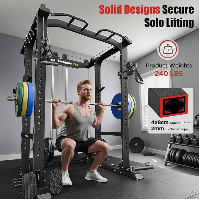Sportsroyals Power Cage, 1600LBS Squat Rack with Cable Crossover System | Power Rack with LAT Pull Down System, Workout Cage with Pulley System for Fitness Home Gym Strength Training