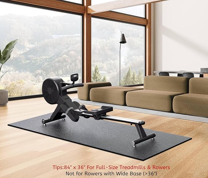 GymCope Treadmill Mat for Hardwood Floor Carpet 7'x3'/6'x3'/6'x2.5'/4'x2' | 6mm Thick Exercise Equipment Gym Mat, Compatible with Peloton Bike, Indoor Spin Bike, Elliptical