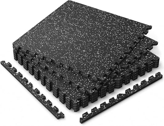 0.56" Thick 24 Sq Ft Rubber Top Gym Flooring Mats for Home Gym | Dual-layer Rubber & HD EVA, NO Warping, 6 Tiles, Supports Heavy Weight, Noise Reduction, Ideal For Crossfit & Dumbbells